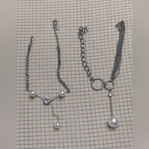 Two Silver pearl necklace